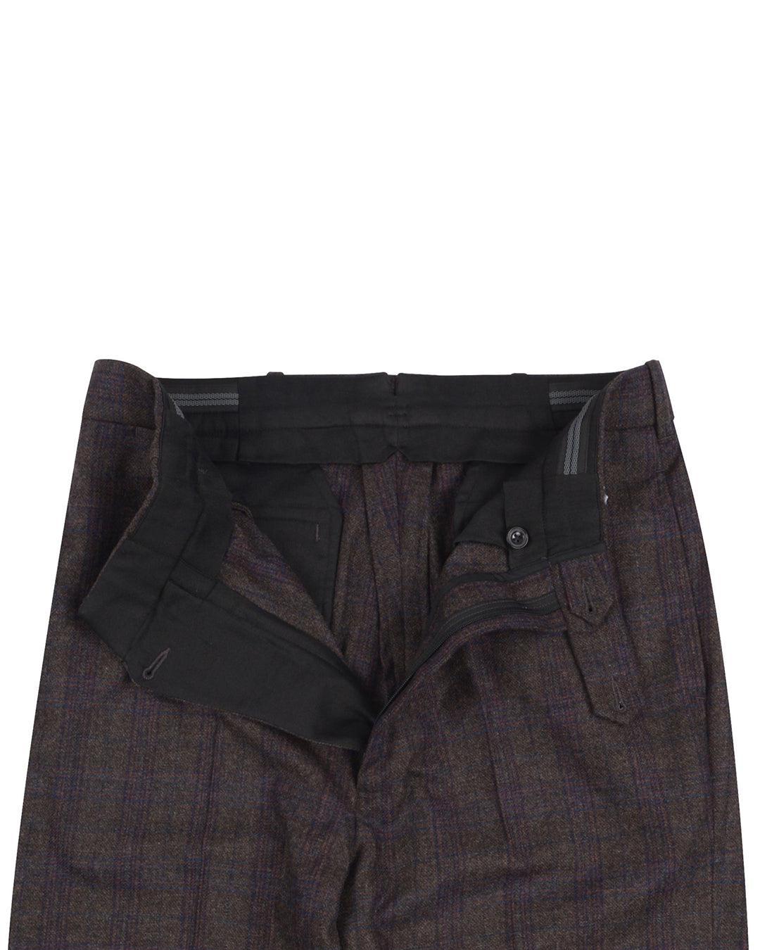 EThomas Charcoal Grey with Blue Brown Tartan Plaid 130s Wool - 2