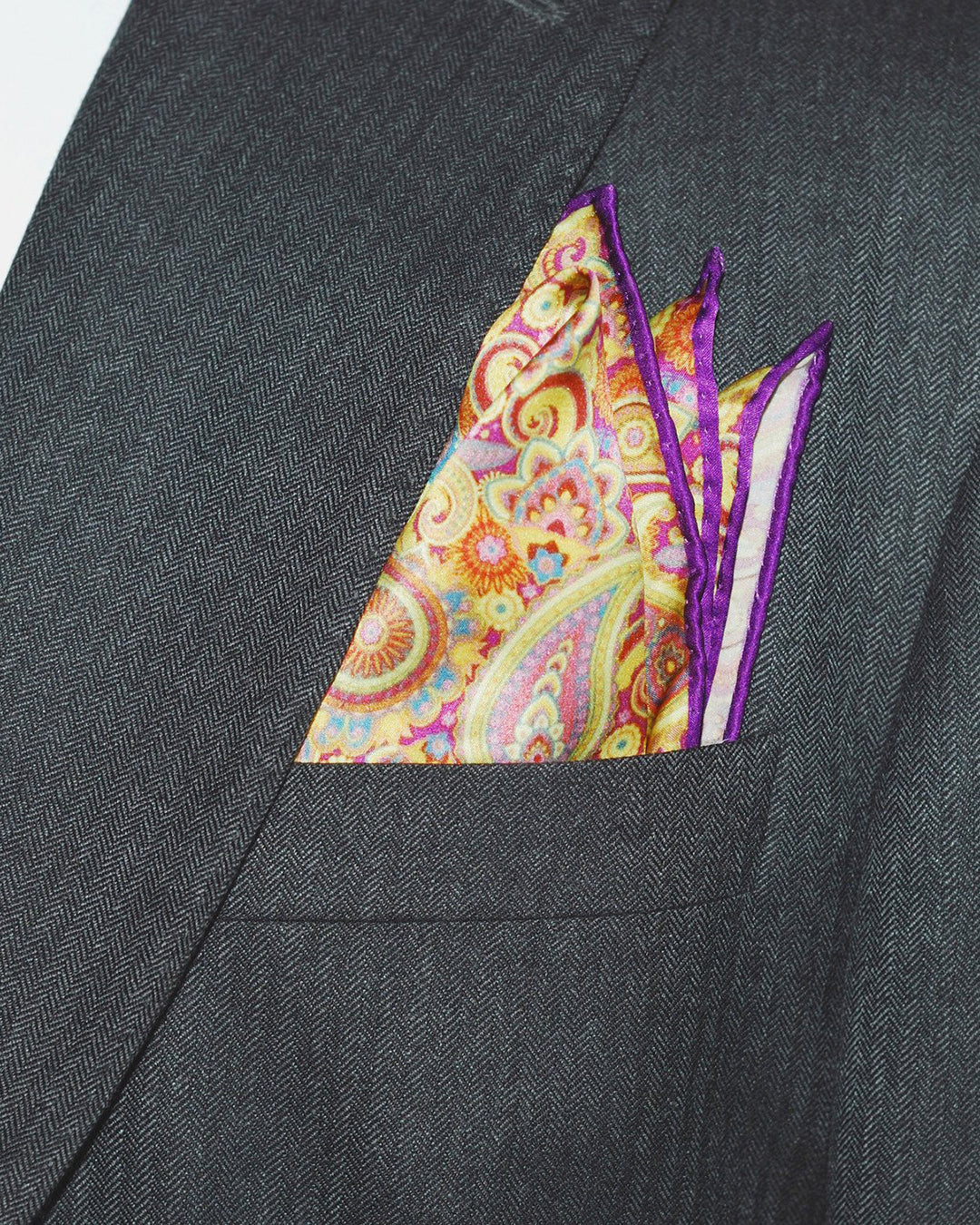 Purple Gold Paisley Pocket Square - 2