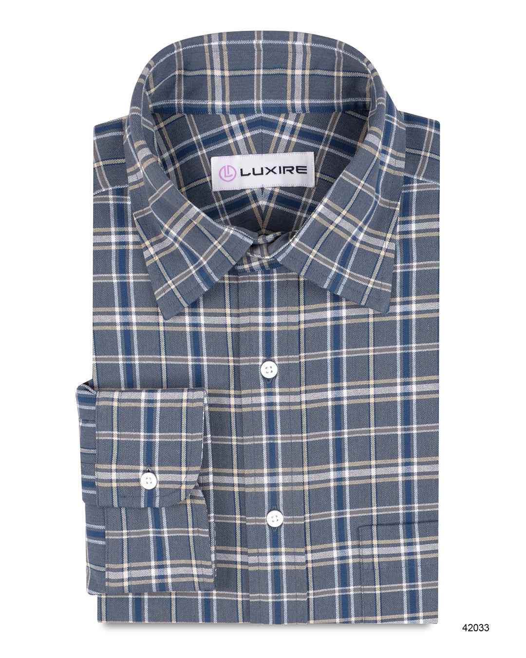 Grey Navy Cream Tartan Checks Oxford - 1