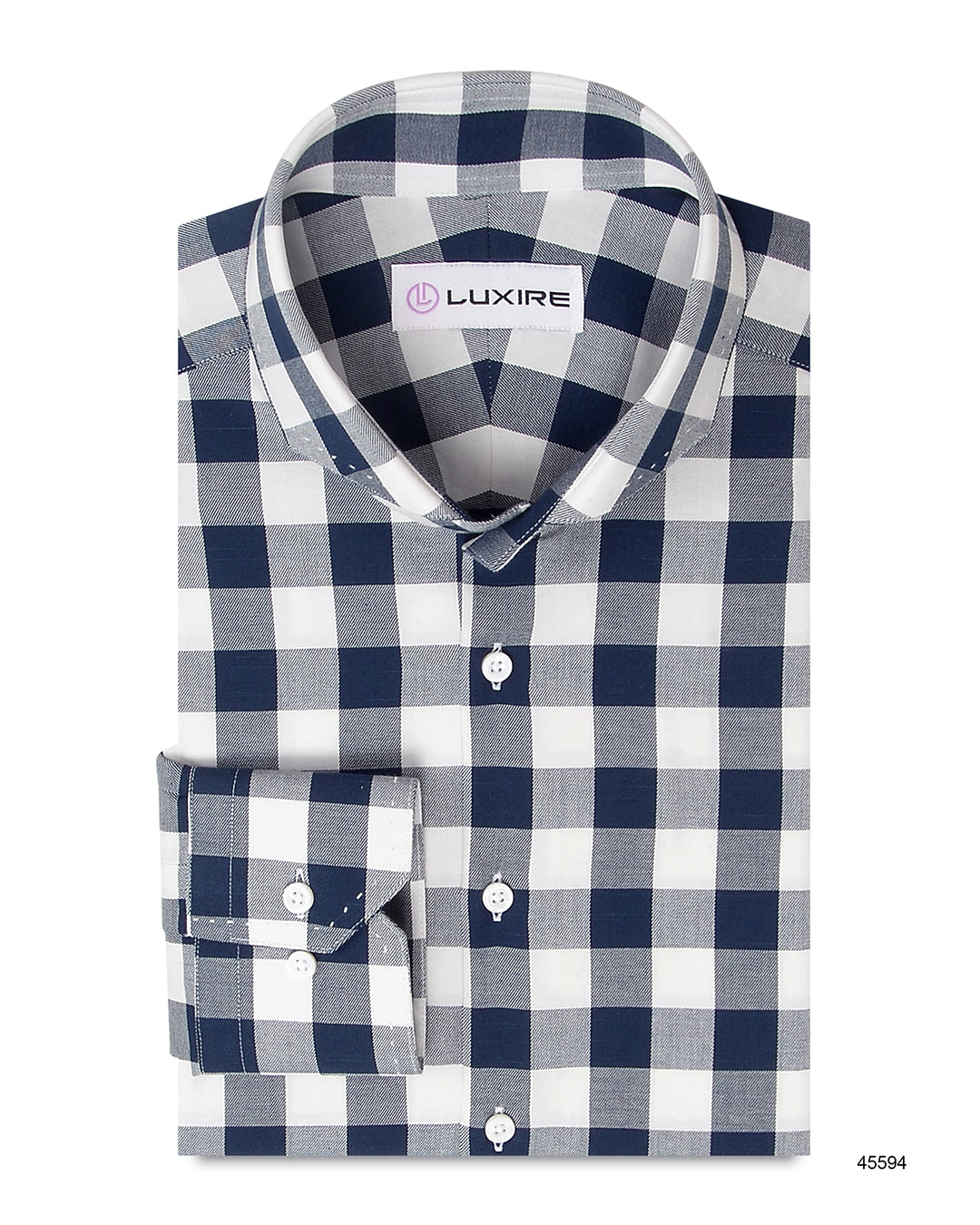 Navy White Windowpane Gingham Soft Twill - 1