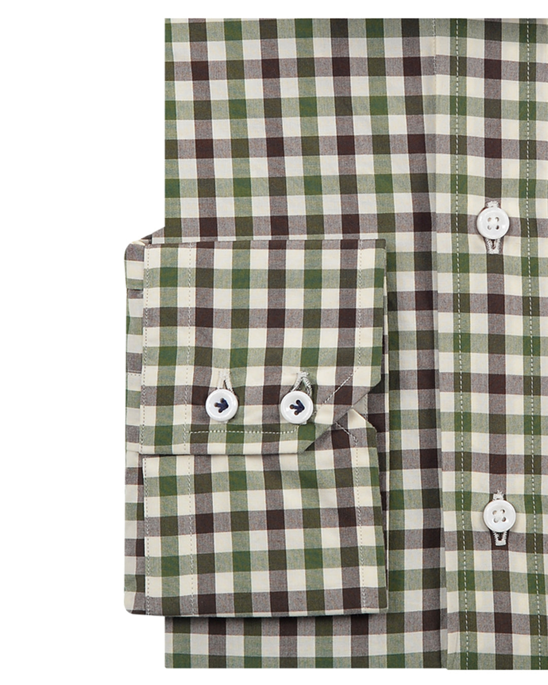 Green Brown Cream Gingham Tattersall - 3