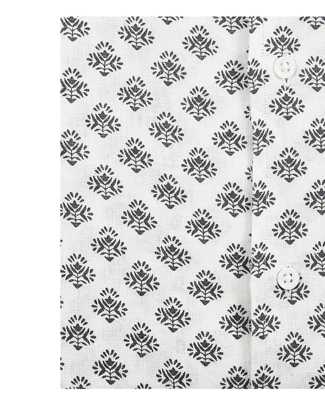 Camp collar PRESET STYLE in Linen:Black Flowers Printed on White Linen - 5