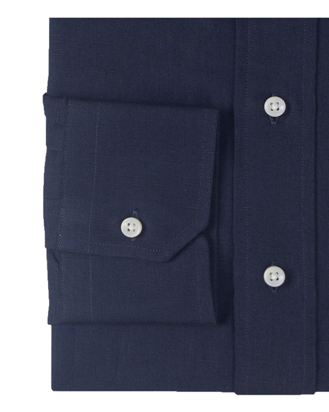Solid Navy Blue Linen Shirt - 3