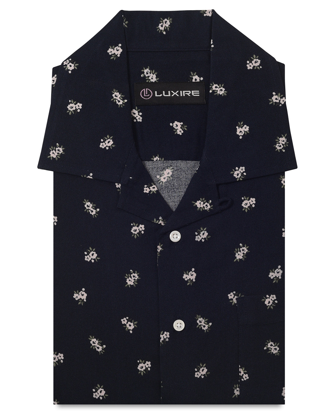Printed Flower On Dark Navy Shirt - 2