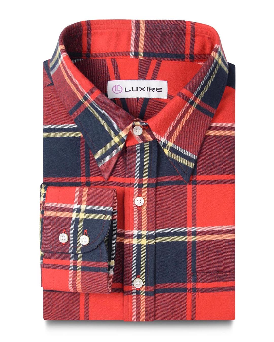 Red Navy Tartan Flannel Work Shirt - 1