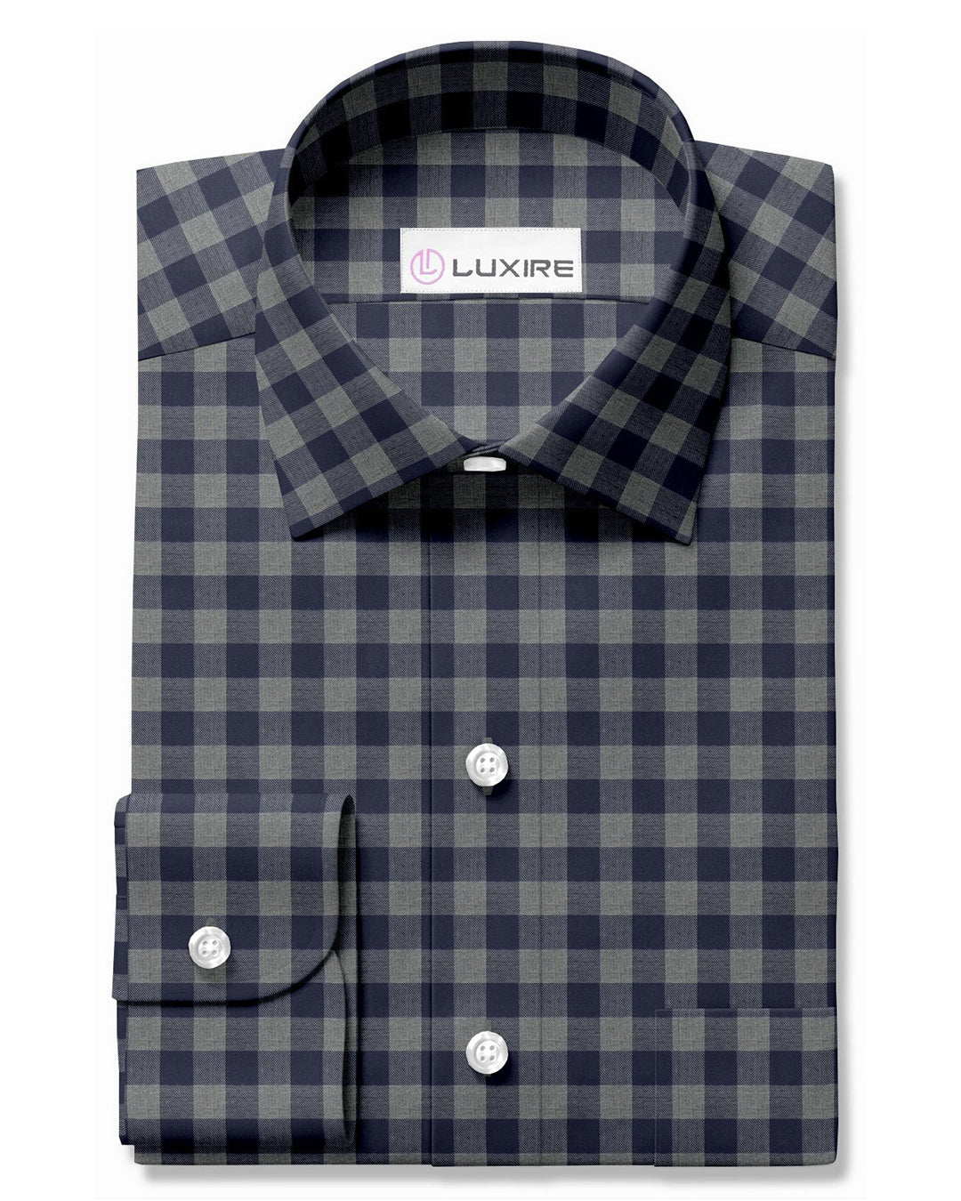 Navy Shepherd Check On Grey Flannel Work Shirt - 1