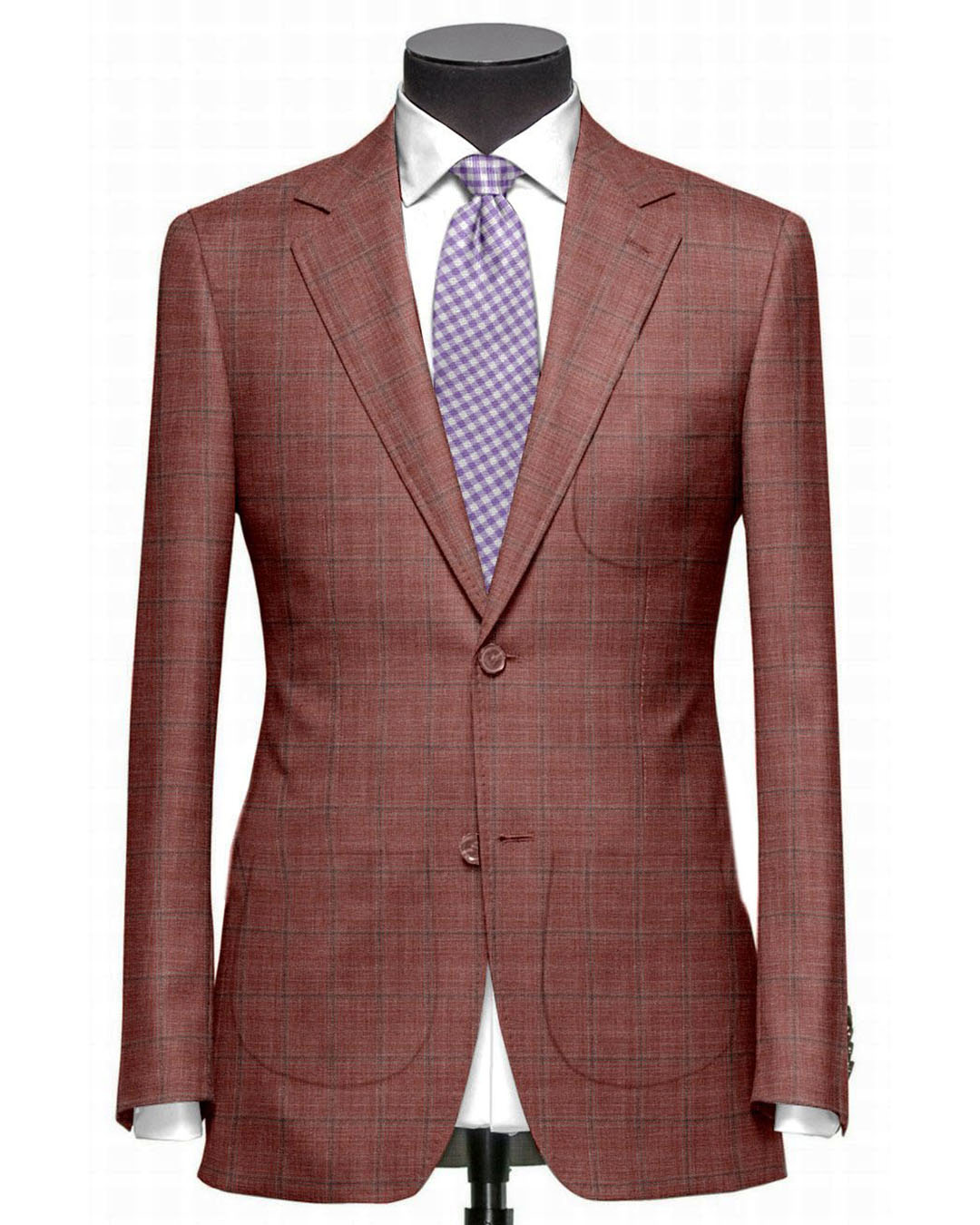 EThomas Dark Salmon Pink Windowpane Checks Jacket - 1