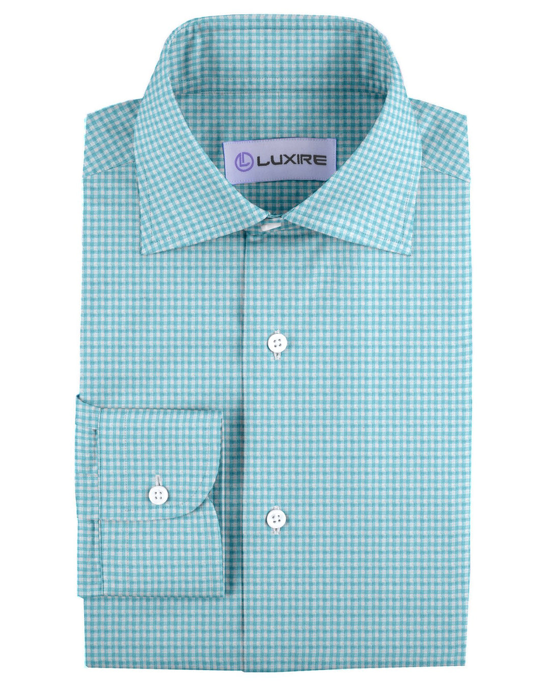 Linen:Aqua Blue Mini Gingham - 1
