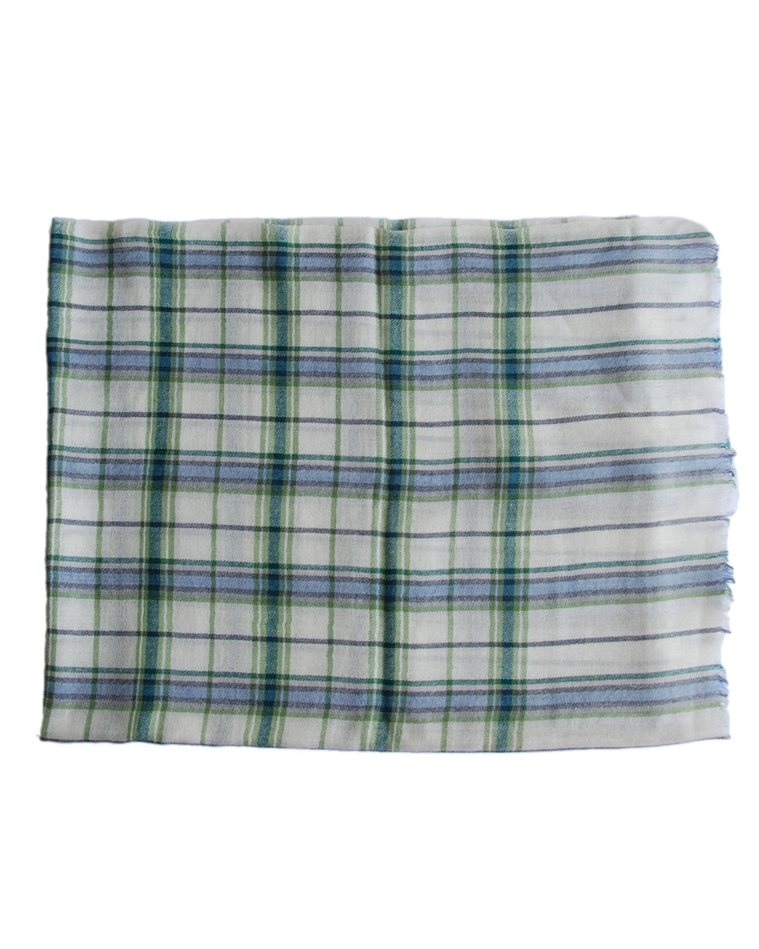 Pure Cashmere Scarf - Green Blue Cream Plaid - 2